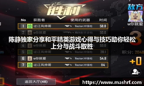 陈静独家分享和平精英游戏心得与技巧助你轻松上分与战斗取胜